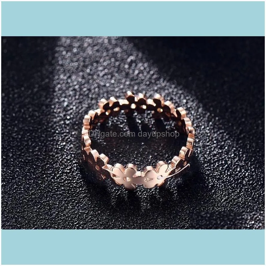 New High Quality Female Cute Sweet Flower Finger Ring Rose Gold Engagement Rings For Women Fashion Stainless Steel Jewelry Best Gift