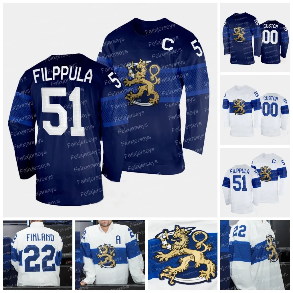 51 Valtteri Filppula (C) Team Finnland 2022 Winterhockeytrikot Harri Pesonen Leo Komarov Markus Granlund Mikko Lehtonen Saku Maenalanen Miro Aaltonen