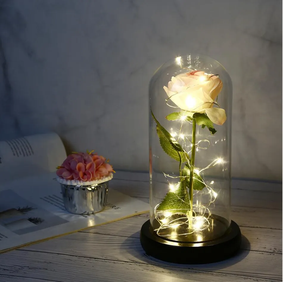 Simulazione immortale Gold Gold Flower LED Copertura Vetro Ornamento Artigianato Decorazione Valentine's Day Dono regalo Conferienza Consegna marittima LJJP661