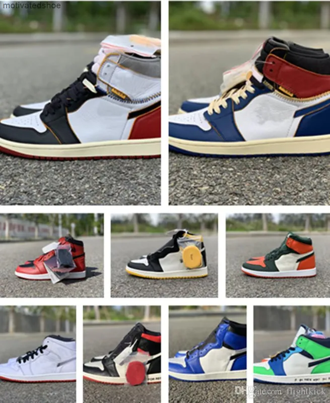 Box 1 High Og Unions x Bred Satin Black Toe Nrg No L S Chicago Royal Varsity Red UNC Fearless 1 명품 디자이너 신발