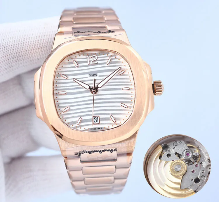 GDF 40mm Date 7118/1 7118/1R-001 Miyota 8215 Automatic Mens Watch 7118 White Textured Dial 316L Rose Gold Steel Bracelet Ladies Watches TWPP Timezonewatch E213B (3)