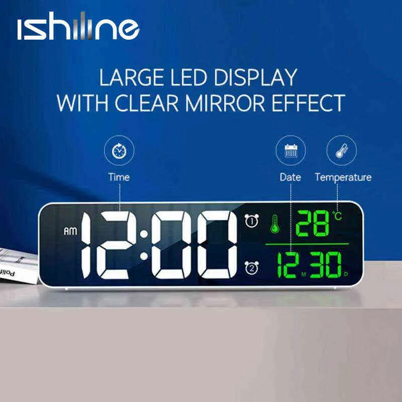 LED Digital Alarm Clock Watch For Bedrooms Table Digital Snooze Electronic USB Desktop Mirror Clocks Home Table Decoration 211111
