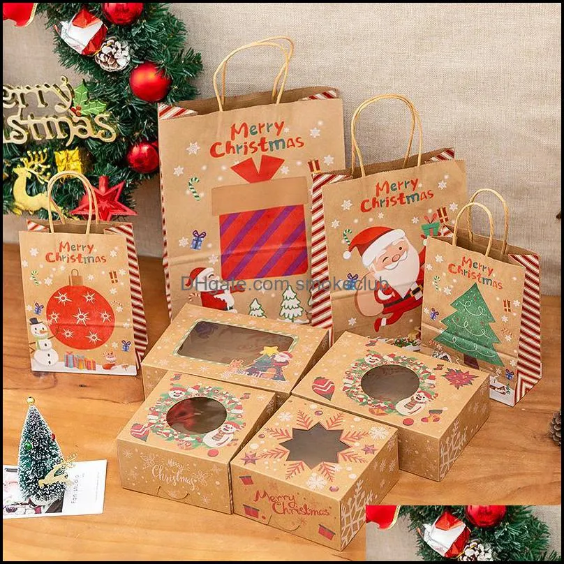 Gift Wrap 5 Pcs/lot Christmas Bag Tree Santa Claus Year Party Children`s Biscuit Packaging Kraft Paper Tote