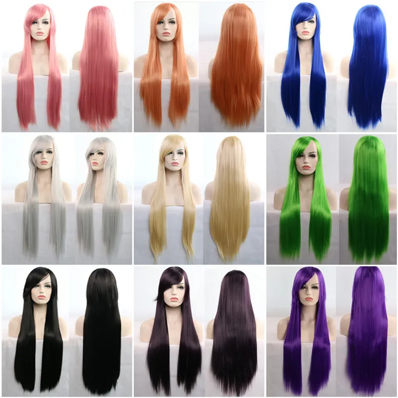 Parrucche sintetiche per capelli sintetici cosplay lisci serici da 80 cm in 7 colori Parrucca Perruques de cheveux humains KW-80S