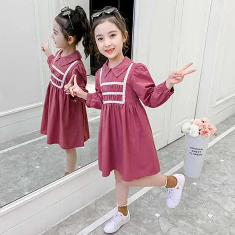 Teen Girls Dress Spring Autumn Kids Princess Long Sleeve Dresses Children Party Korean Dress Elegant Clothes 4 6 8 10 12 14Years Q0716