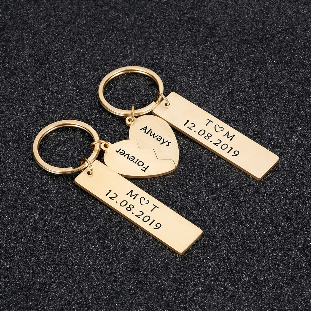 10 peças/lote um par casal chaveiro presentes para marido esposa namorado namorada data personalizada e duas iniciais chaveiros para h