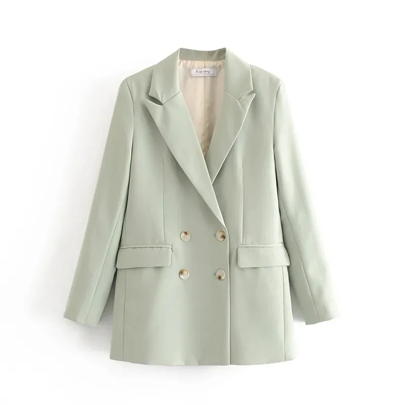 Chaqueta verde elegante vintage para mujer, trajes de moda para mujer, chaqueta con cuello entallado, blazer informal para mujer, traje elegante para chicas 210430