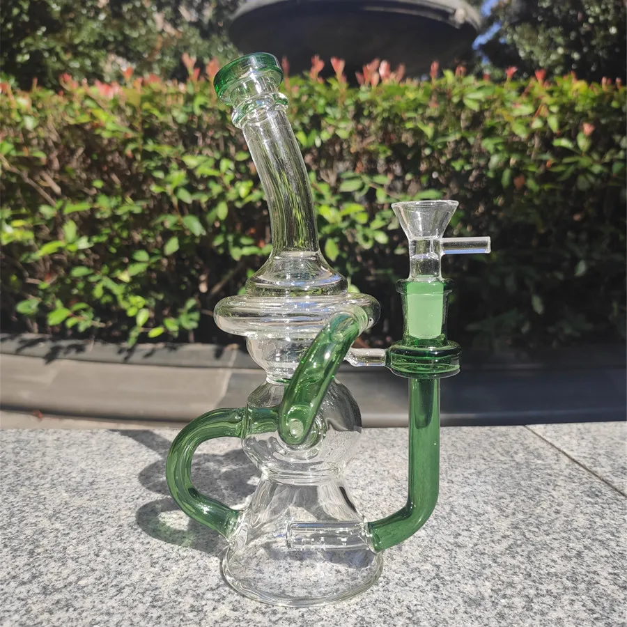 2021 Hookah Bong Glass Dab Rig Recyler Green Water Bongs Smoke Pipes 8-10 Inch Height 14.4mm Female Joint with Quartz Banger