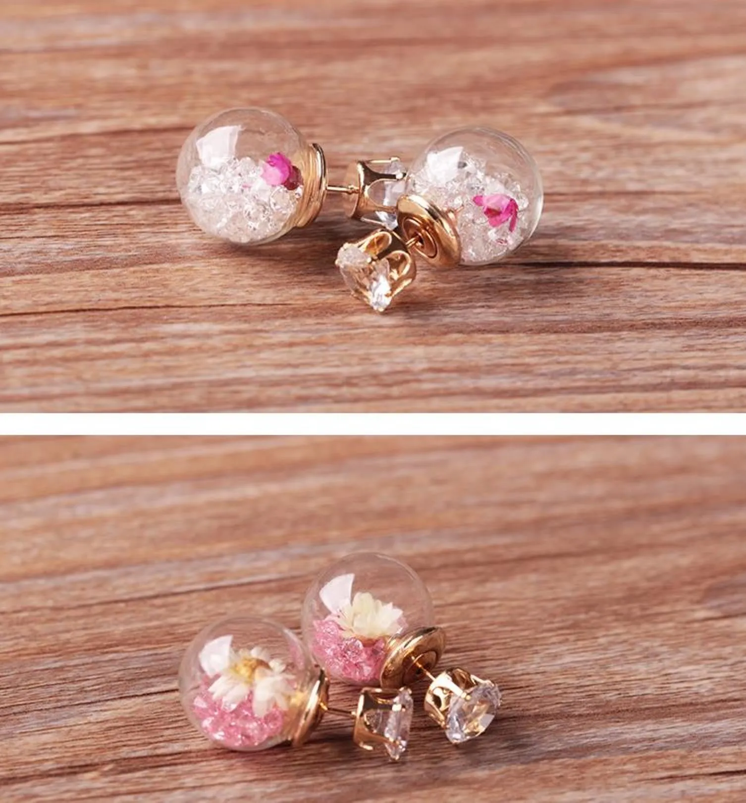 S35 Hot Europe Fashion Jewelry Cute Glass Ball Rhinestone Flower Stud Earrings Women