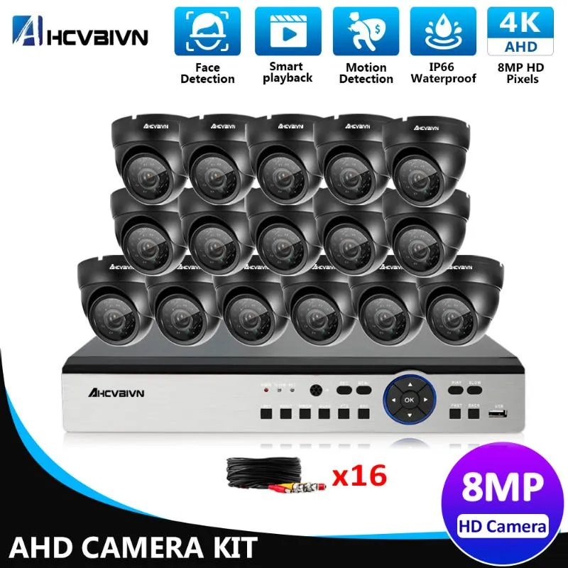 Hem CCTV Kamera Säkerhetssystem Kit 4K DVR 16CH Outdoor Video Surveillance Kameror 8MP Full HD Dome Trådlösa kit