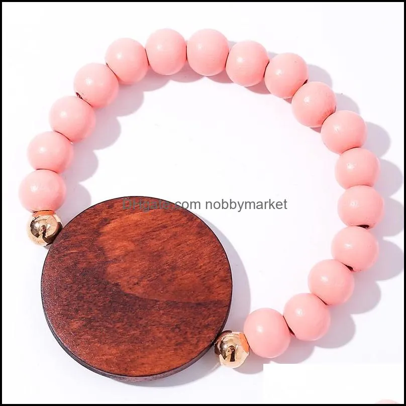 factory wholesale Beads Stretch Bracelet Personalized Laser Monogram Blank Disc Wooden Beads Stretch BraceletLadies` Holiday Gifts