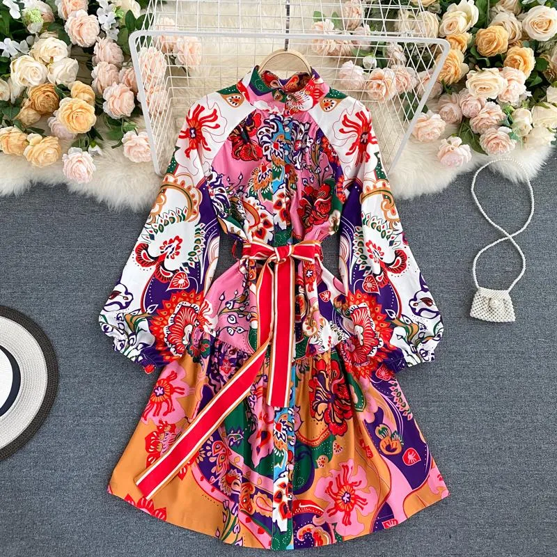 Casual Dresses Bohemian Vintage Women's Dress 2021 Långärmad Vår sommar Eleganta kläder för kvinnor Femme Robe