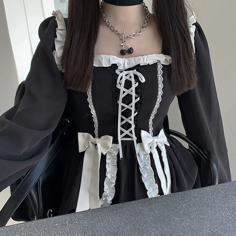 Women Gothic Lolita Dress Japanese Style Fashion Black Goth Clothes Kawaii Girl - Foto 5