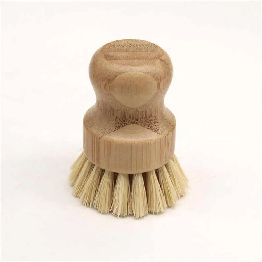 Wooden Bamboo Round Pot Dish Bowl Sink Stove Washing Brush Kitchen Clean Tool Handle Easy Use Convenient Cleaning Tools