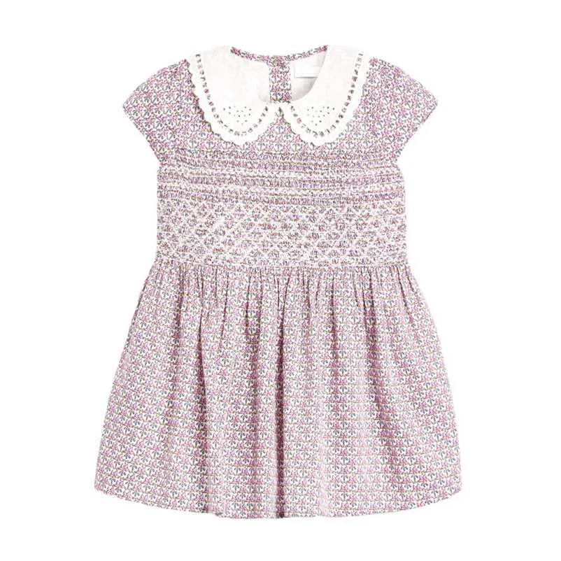 Little maven robe d'été Floral Peter pan fille vêtements coton tunique enfant en bas âge filles es enfants vêtements princesse 211130