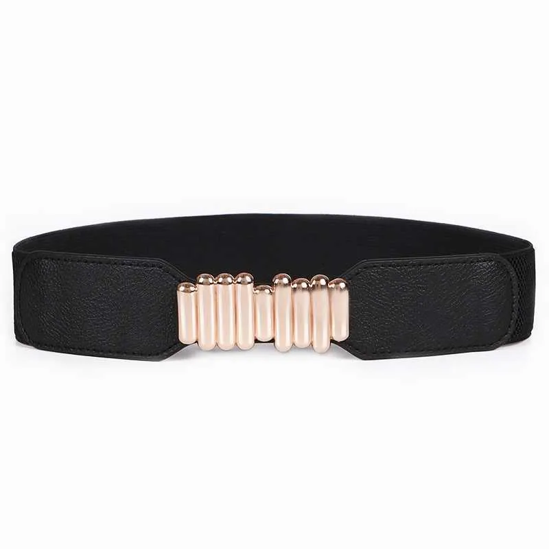 Novo design liga de ouro fivela mulheres cintos quentes largamente preto estiramento estiramento waistbands lady casaco decorar elástico marrom cummerbunds menina g1026