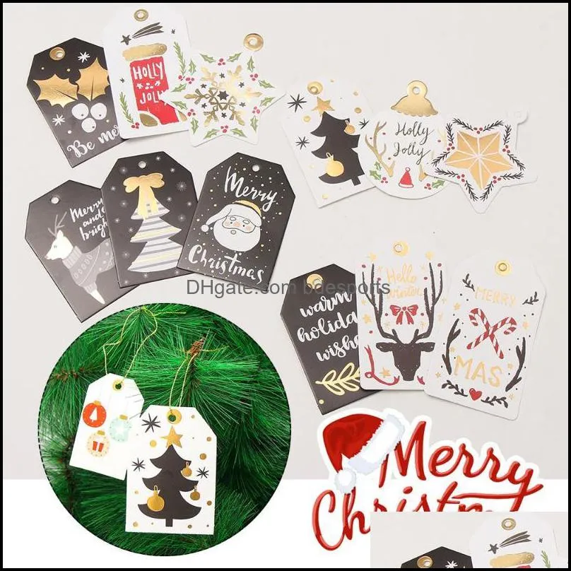 Decorações de Natal Festive Partido Fontes Home Jardim Cartão de Papel Bonito Impressão Árvore Enfeites de Pendurar Etiqueta Santa Pendurar Tag Pingente