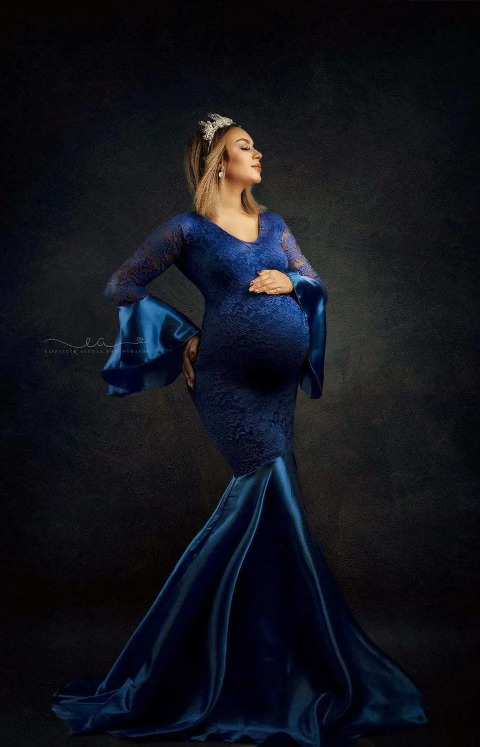 사진 촬영을위한 elegent 레이스 출산 드레스 섹시한 임신 드레스 사진 긴 임신 여성 맥시 가운 옷 Q0713