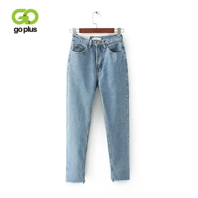 Goplu jeans pojkvänner hög midja mamma streetwear denim harem byxor tofs frans Femme Grande Taille 210629