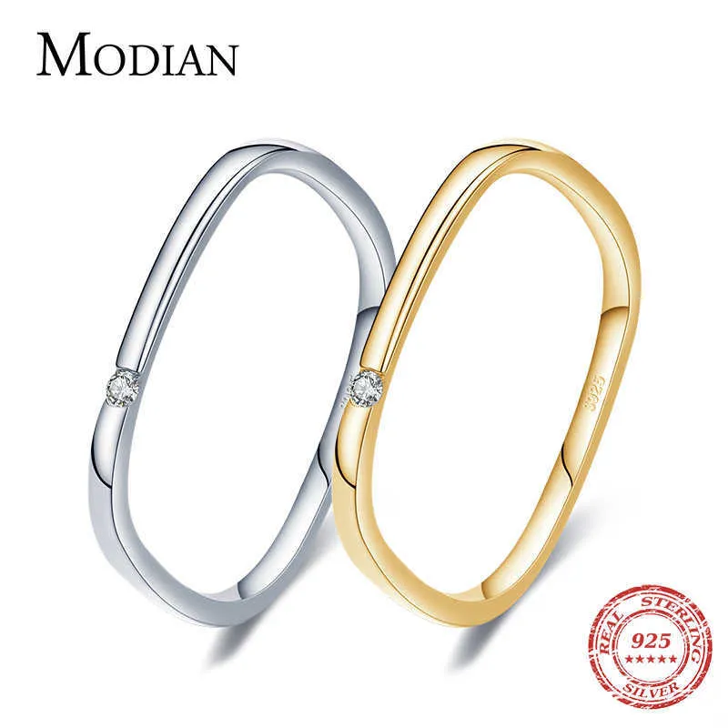 100% настоящий 925 стерлингового серебра квадрат уникальный модный дизайн пальца кольцо для женщин Golc Color Свадебное заявление ювелирные изделия 210707