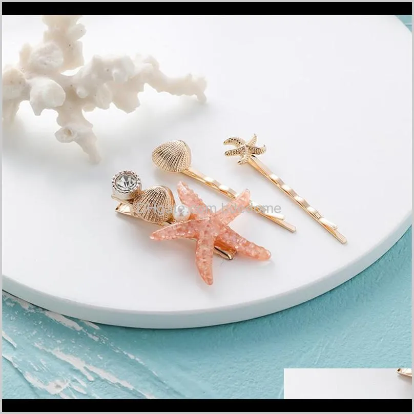 women acrylic sea starfish clips girls shell pearl metal hairpins sweet beach headwear hair accessories wedding jewelry
