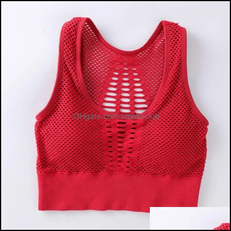 Gym Clothing Women`s Medium Mesh Support Cross Back Wirefree Removable Cups Sport Bra Tops Freedom Seamless Yoga Running Sports Bras