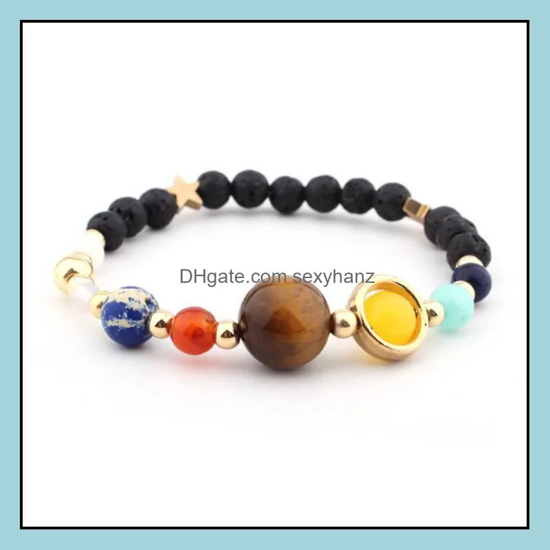 Braided Bracelet 7 Chakras Eight Planets Lave Stone Milky Way Guardian Star Natural Yoga 12pcs Beaded, Strands