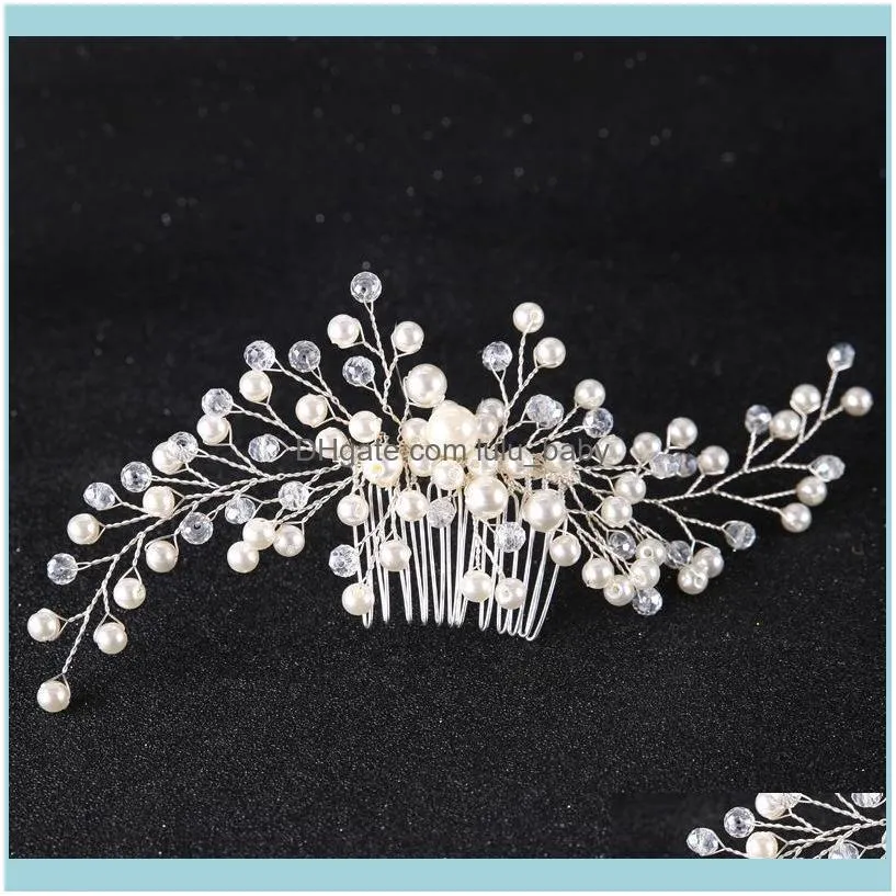 Handmade Bride Wedding Accessories Crystal Pearl Hair combs Silver Plated Head Pieces bridal Noiva Tiara Crown hair Jewelry