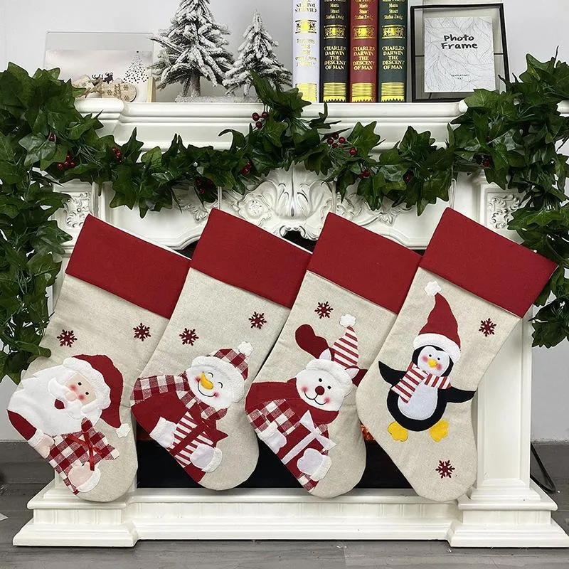 Bas de Noël bonhomme de neige chaussettes longues bonbons cadeaux sacs arbre de noël pendentifs décorations pour la maison fournitures