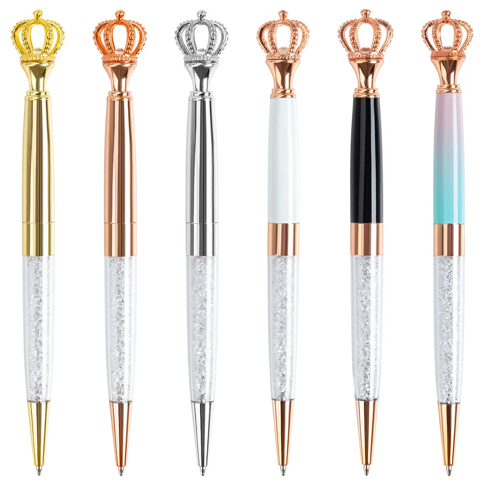 Crystal Crown Ballpoint Pens Black Ink Medium Point 1mm School Office Supplies Fantastic Gift for Women KDJK2106
