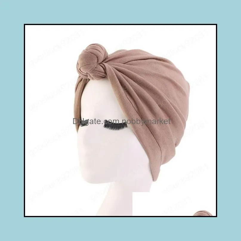 India Hat Bonnet Women Stretch Cap Chemo Cap Headscarf Muslim Knot Hair Loss Hat Islamic Arab Pleated Hat Beanies Skullies Cap