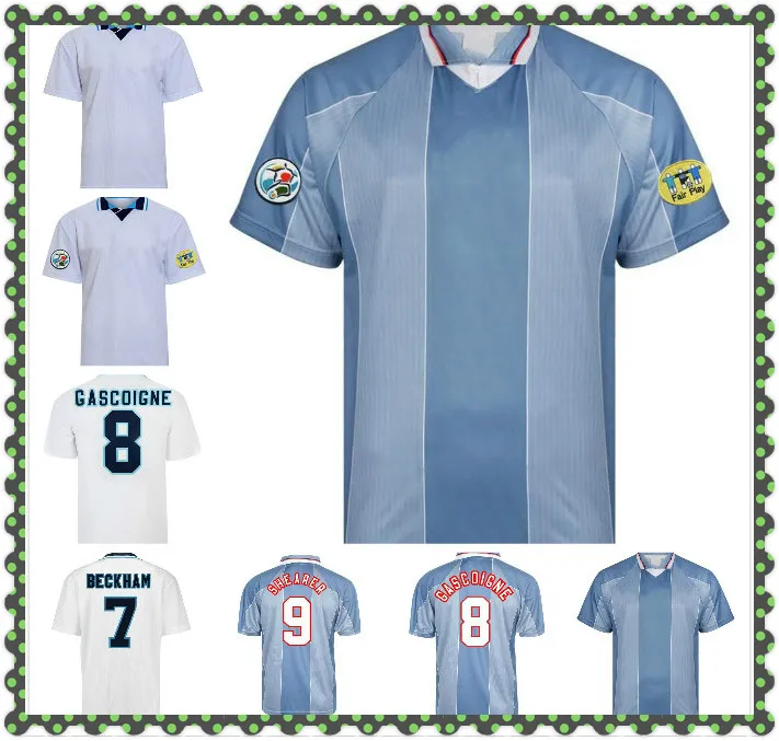 1996 영국 시어러 레트로 축구 유니폼 가스 코인 McManaman Southgate Classic Vintage Sheringham 96 98 Home Away Football Shirt