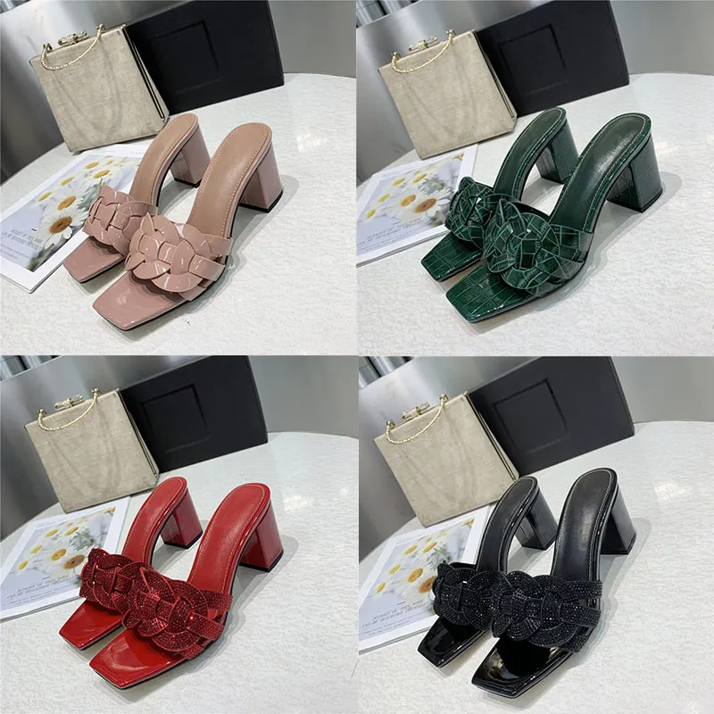 Lido Sandals Woman Designer Slippers Square Toe High Heels Open-toe Woven Flat Slippers Designers Summer All-match Stylist Shoes