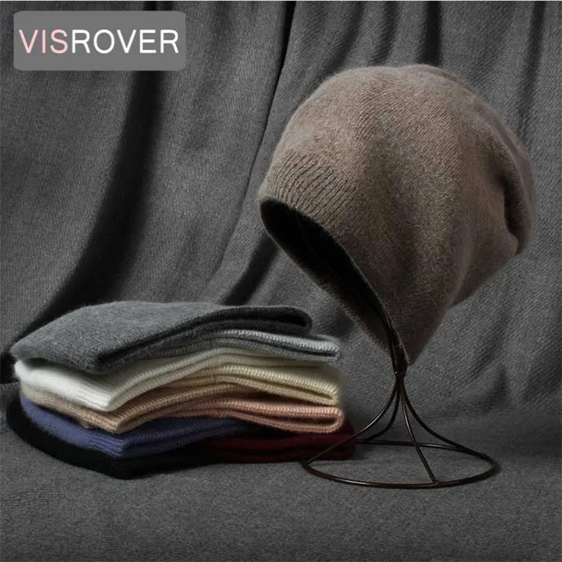 Visrover 10 Färg Unisex Höst Vinter Solid Kanin Cashmere Fauries Med Pompom Man Kvinna Varm Ull Skullies 211119