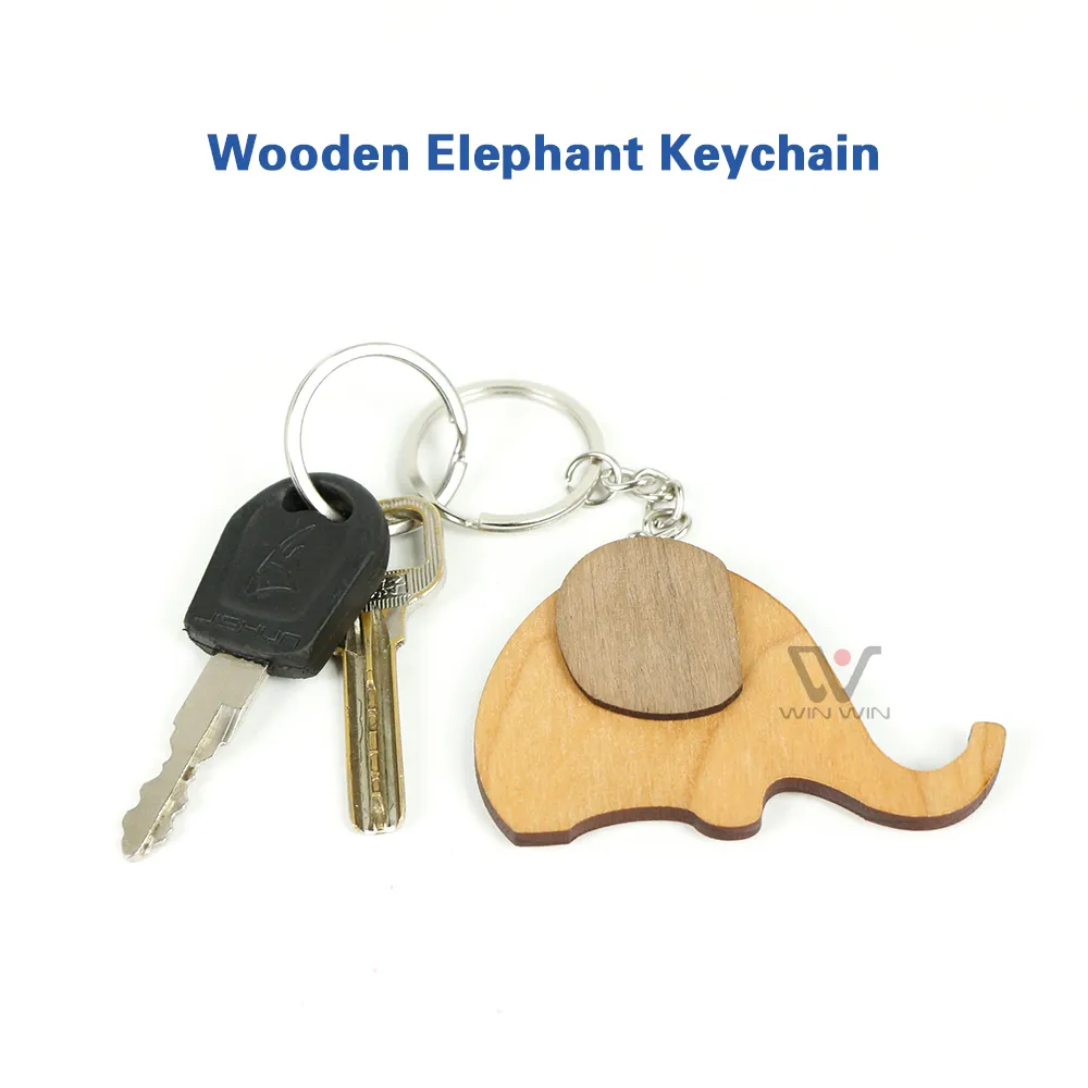 Moda spersonalizowany brelok paski drewna ładny słonia breloki pusty klucz pierścień DIY prezent