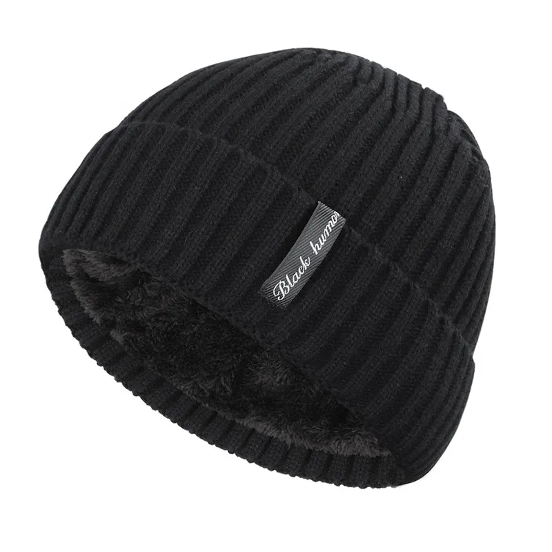 2021 Ny mode vinter solid färg fleece stickad beanie kvinnor män tjock foder plus sammet casual hat varm mjukt keps