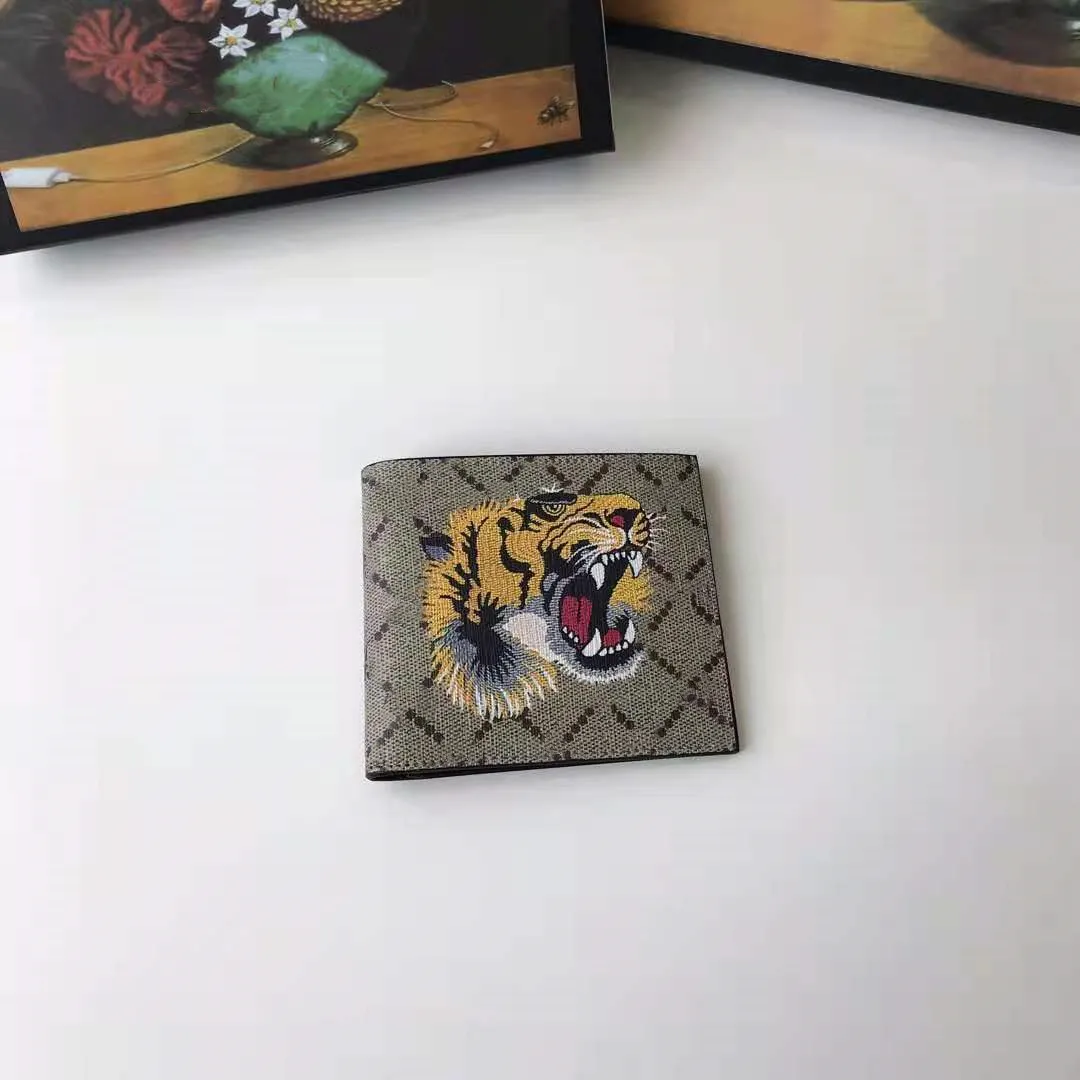 トップクオリティG男性動物ショートウォレットレザーブラックスネークタイガー蜂財布ロングスタイル高級財布カードホルダーギフトボックス