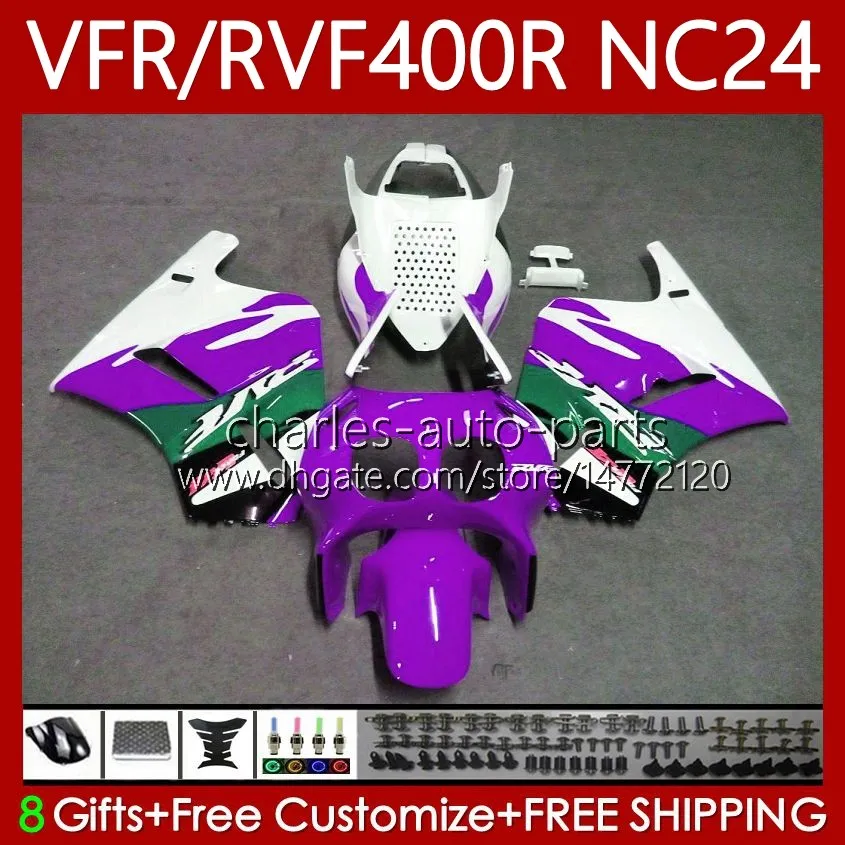 Kit de carenados para HONDA RVF VFR 400 VFR400 R 400RR 87-88 Cuerpo 78No.144 VFR400R RVF400R NC24 V4 RVF400 R 1987 1988 VFR 400R VFR400RR 87 88 Carrocería de motocicleta blanca púrpura