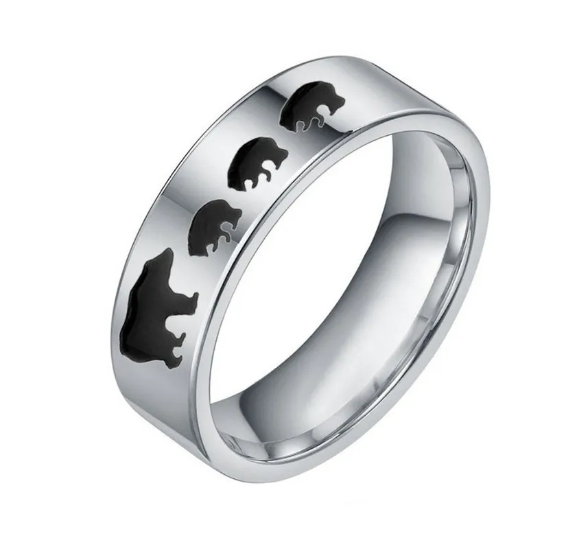 Black Mama Bear Ring bague doigt en acier inoxydable mère fils animal cub anneaux pour femmes mode bijoux fête des mères cadeau volonté et sable