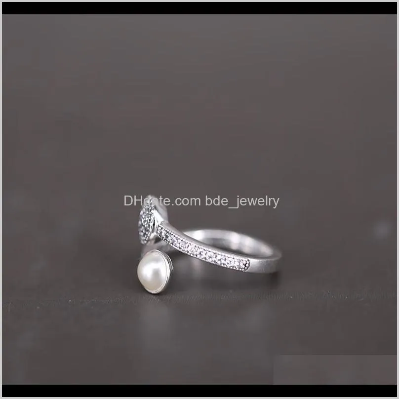 new natural pearls open ring set original box for pandora 925 sterling silver cz diamond elegant women wedding rings