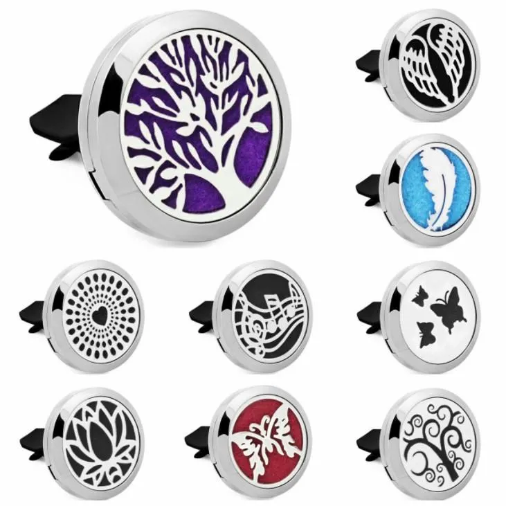 Wholesale 500 different DESIGNS 30mm Stainless Steel Car Diffuser Locket removable clip Essential Oil Car Perfume Lockets with
