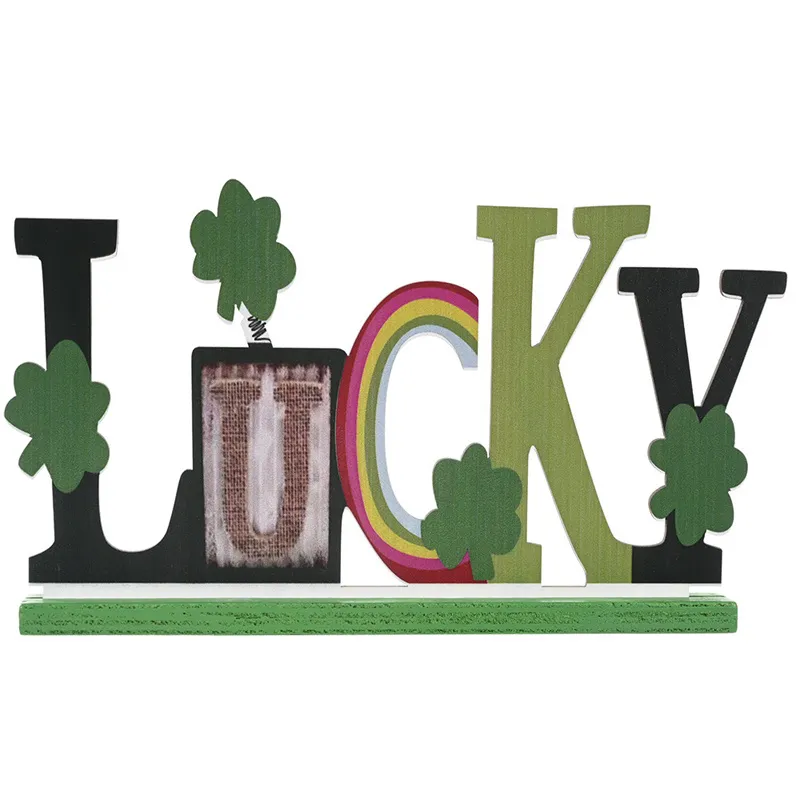 St. Patricks Day Party Table Sign Decoration Lucky Shamrocks Green Truck Wooden Tabletop Home Office Ornaments