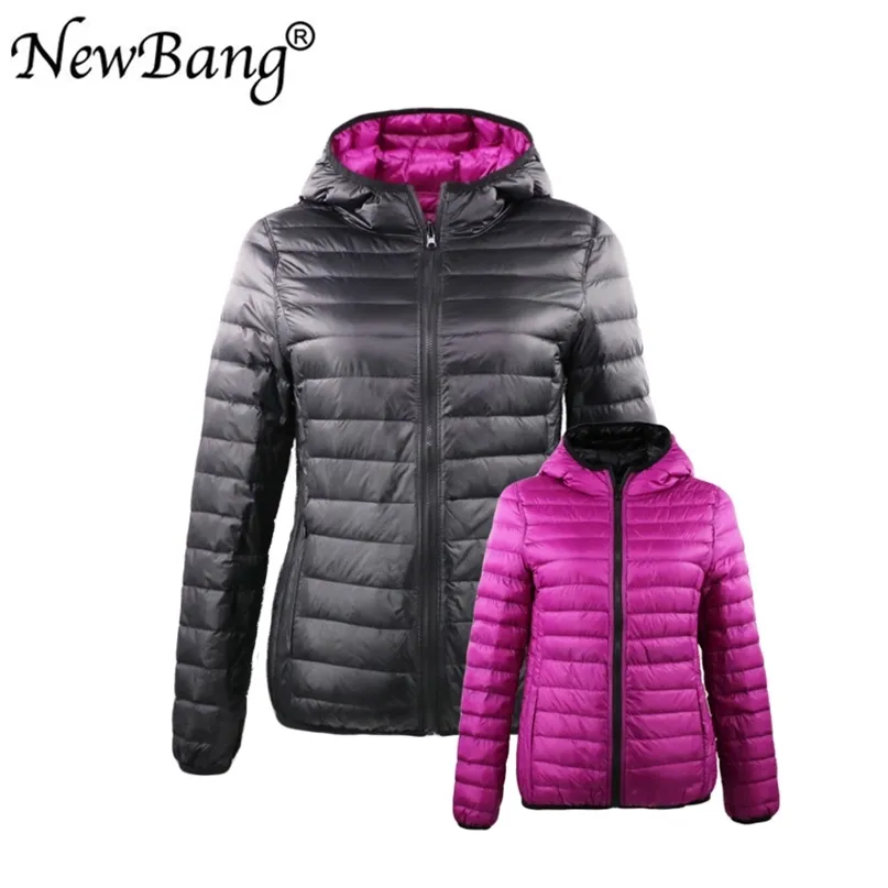 Bang Duck Coats Dames Feather Hooded Ultra Light Down Jacket met Carry Bag Travel Double Side Reversible Jacks Plus Size 210923