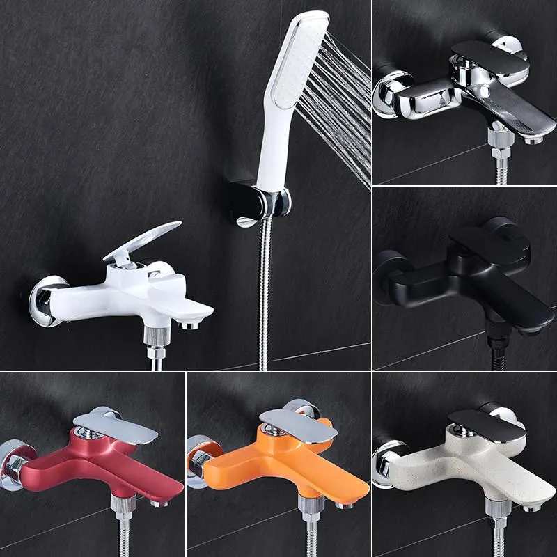 Bathtub Faucet With Hand Held Shower Head Brass White/Black/Red/Orange Hot and Cold Bathroom Shower Faucet Set Mixer Tap