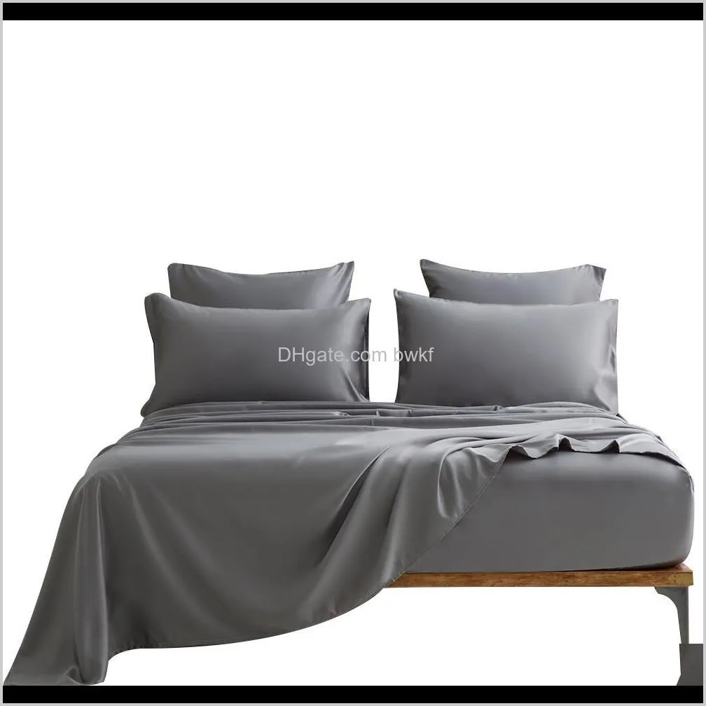 Setler Yatak Malzemeleri Tekstil Ev Bahçe Bırak Teslimatı 2021 4/6 PCS Saf Saten Saten İpek Yatak Set Düz takılı yastık kılıfları 2 Squa ile
