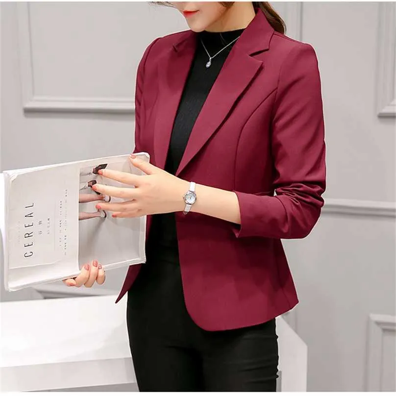 Business Casual Notched Blazer Damesjas Elegante Vesten Button Jassen Solid Veste Femme Werk Tops Slim Office Lady Suits 211006