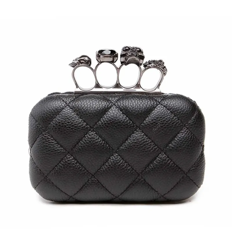 Crâne anneau femme sac de soirée vintage plaid femme pochette dames sacs de messager Mini noir luxe fête embrayages sac à main noir 211123