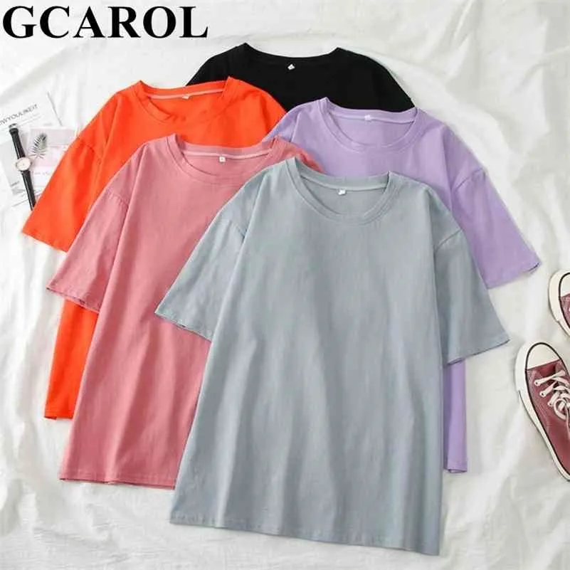 Gcarol Summer T-shirt Dames Candy Oversize vriendje Stijl Tops Perfect Basic T-stukken Render Unlined Upper Garment Pullover 210324