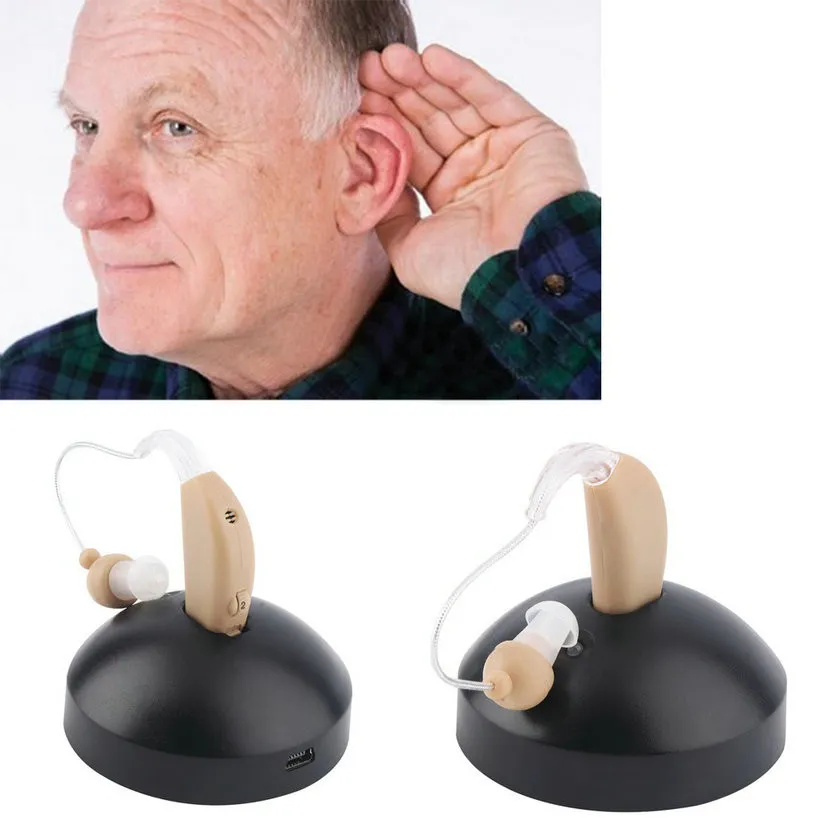 Aparelhos de audição recarregáveis ​​portáteis Amplificador de voz som atrás da orelha JZ-1088F para o cuidado de ouvido idosos Aparelho auditivo UE / US Plug