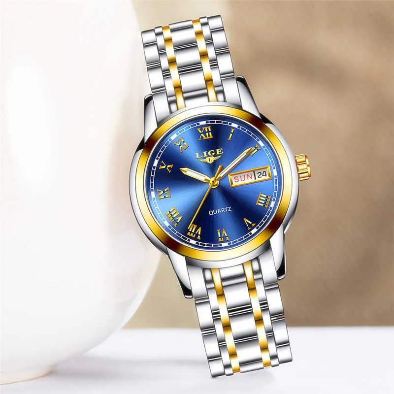 Lige Women Watches Top Brand Роскошные Розовые Золотые Часы Женщины Кварц Водонепроницаемые наручные часы Женские Девушки Часы Relogio Feminino 210527